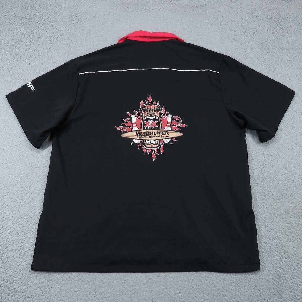 Cruisin USA Mens XL Bowling Shirt VTG Tiki Tribal Flames Dos Equis AMF Black Red